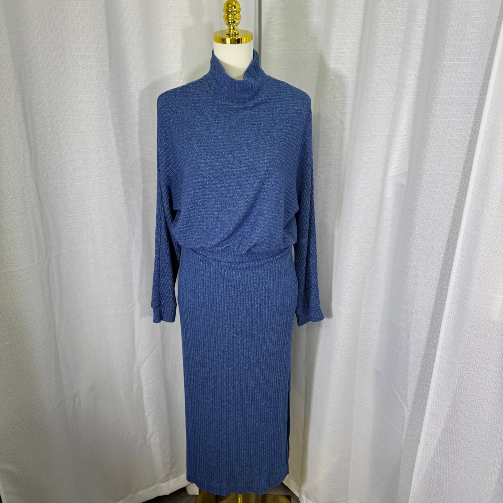 NWOT Anthropologie Saturday Sunday Blue Ribbed‎ Mock Neck Maxi Dress Medium